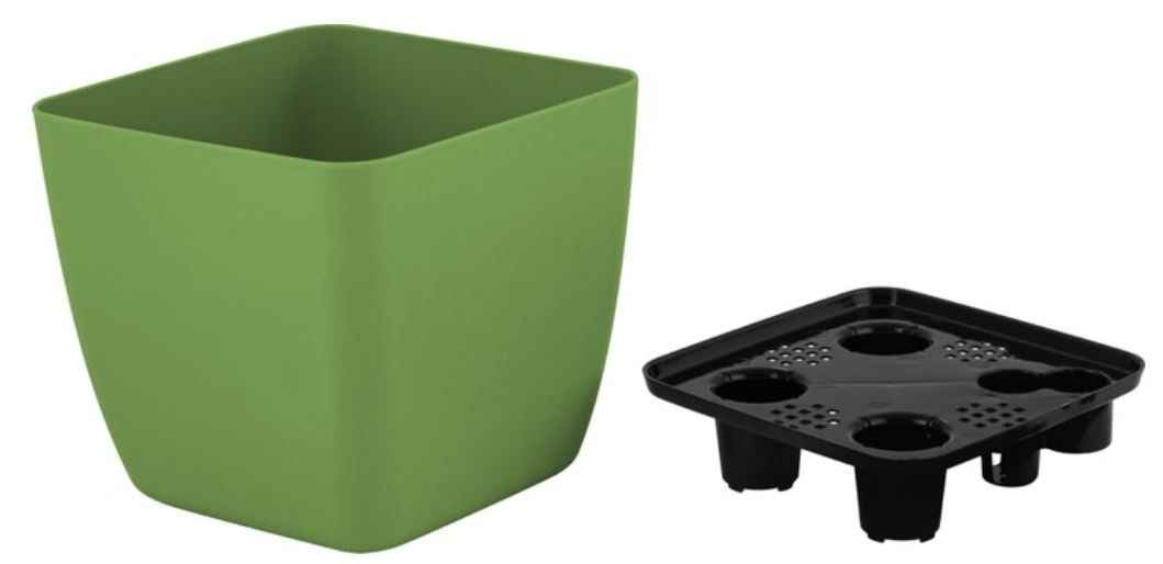 Горшок с дренажной вставкой InGreen Vienna, 1,5л, квадратный, оливковый                         